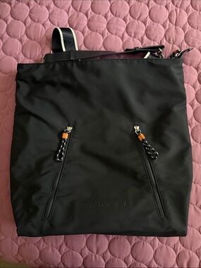 RADLEY LONDON Black Nylon Backpack with Orange Pull Accents